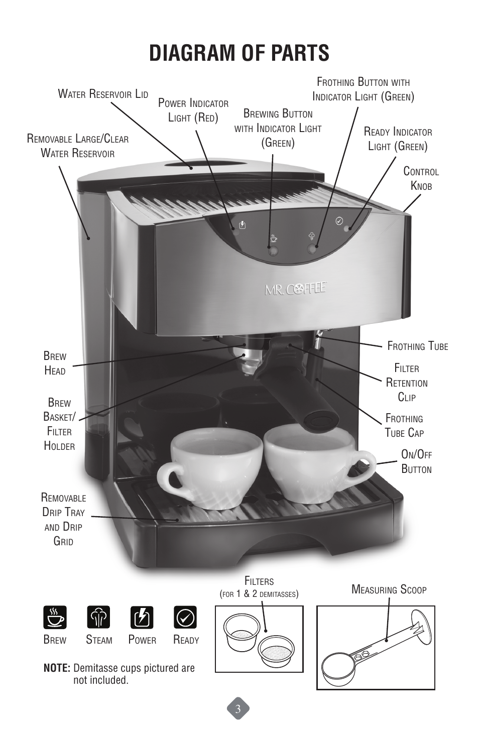 Diagram of parts | Mr. Coffee ECMP50 User Manual | Page 4 / 26