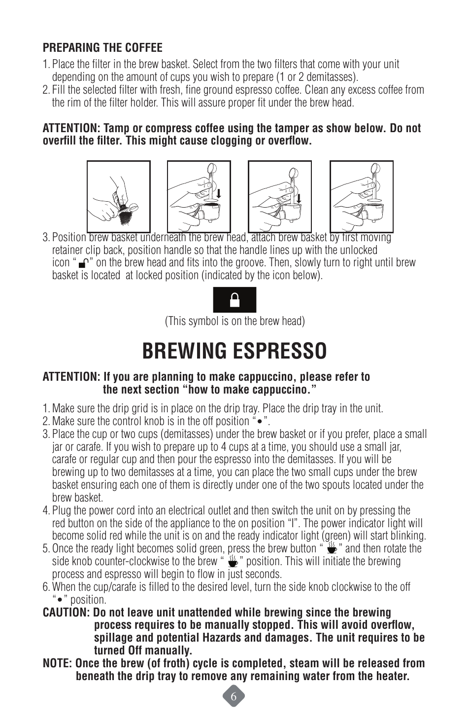 Brewing espresso | Mr. Coffee ECMP50 User Manual | Page 7 / 26