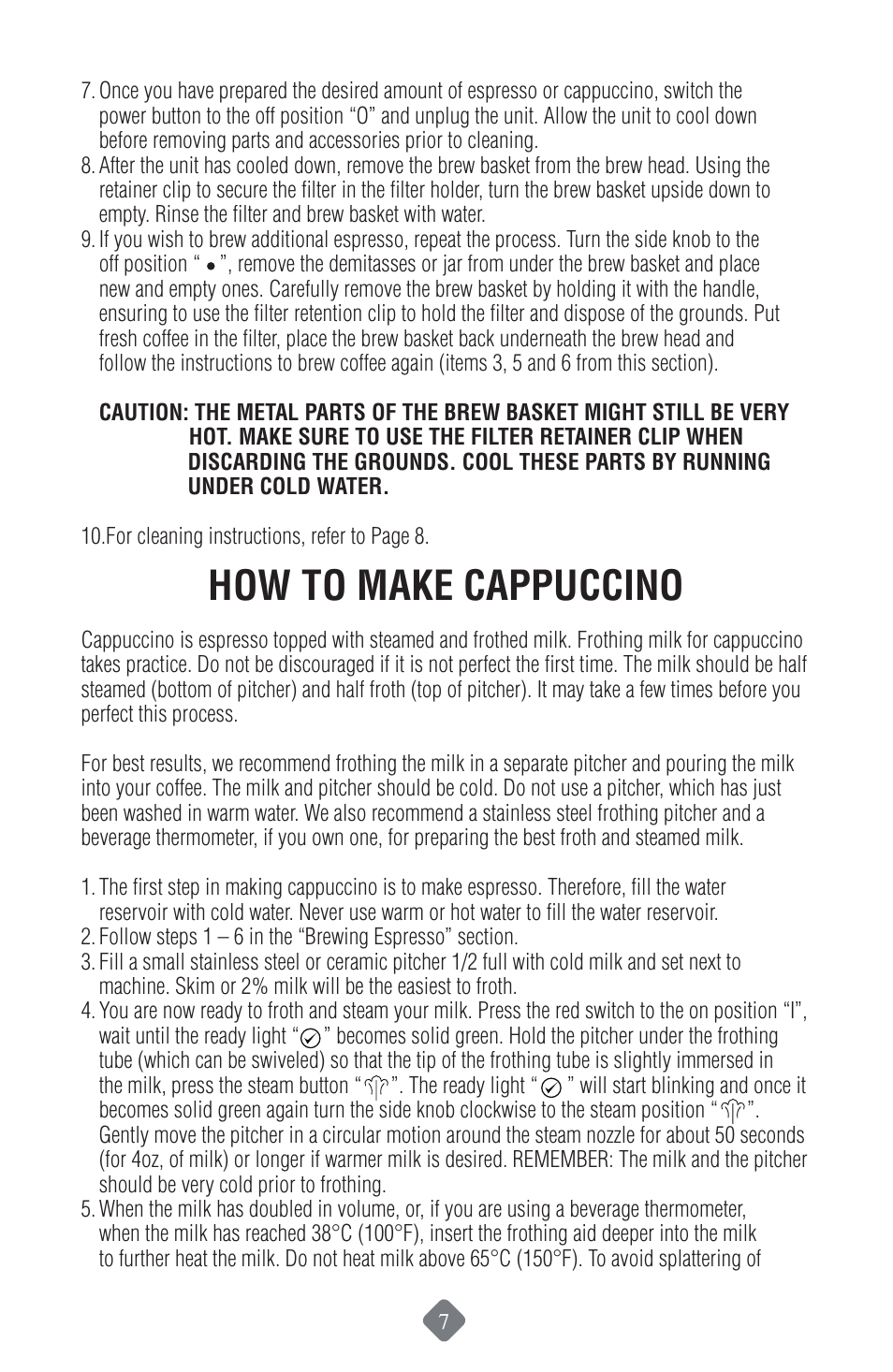 How to make cappuccino | Mr. Coffee ECMP50 User Manual | Page 8 / 26