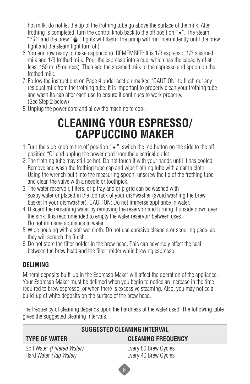 Cleaning your espresso/ cappuccino maker | Mr. Coffee ECMP50 User Manual | Page 9 / 26