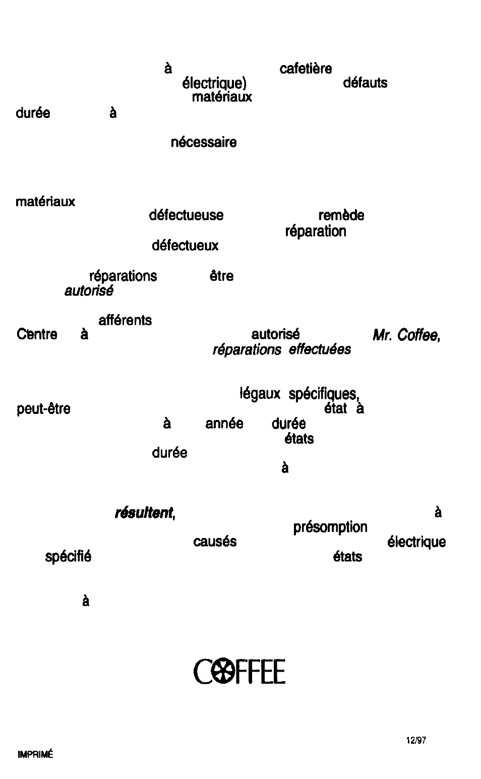 Garantie limitée | Mr. Coffee CK24 User Manual | Page 24 / 36