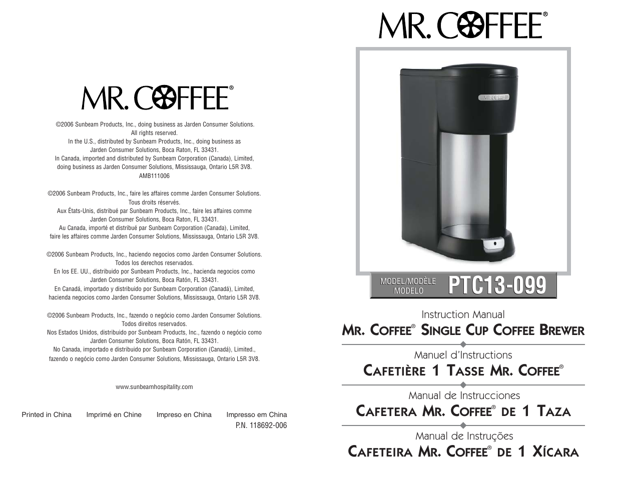 Mr. Coffee PTC13-099 User Manual | 16 pages