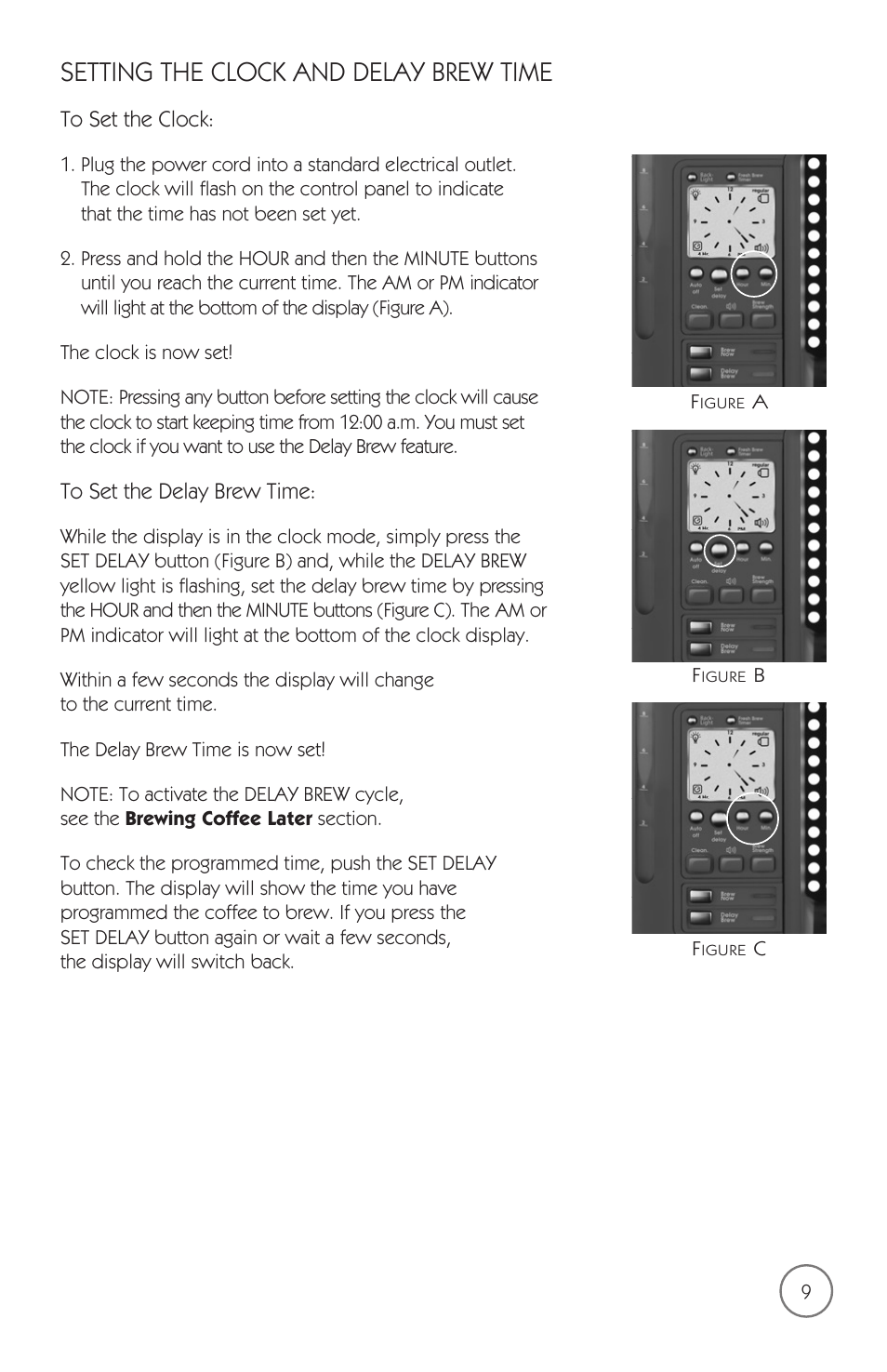 Setting the clock and delay brew time | Mr. Coffee mrx35 User Manual | Page 10 / 44