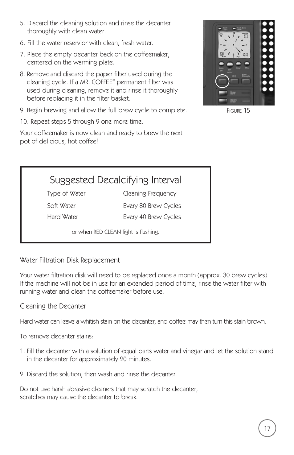 Suggested decalcifying interval | Mr. Coffee mrx35 User Manual | Page 18 / 44