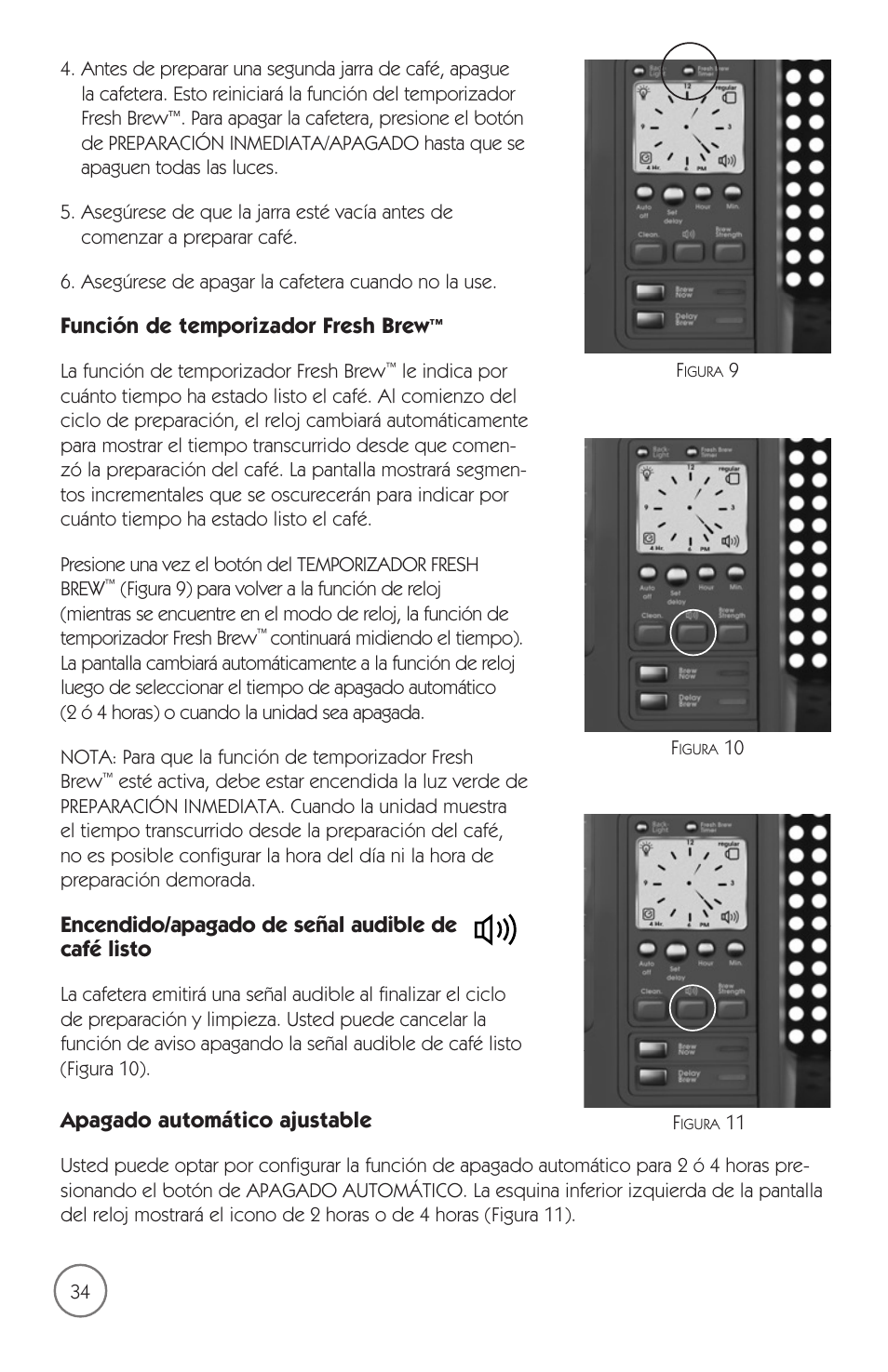 Función de temporizador fresh brew, Encendido/apagado de señal audible de café listo, Apagado automático ajustable | Mr. Coffee mrx35 User Manual | Page 35 / 44