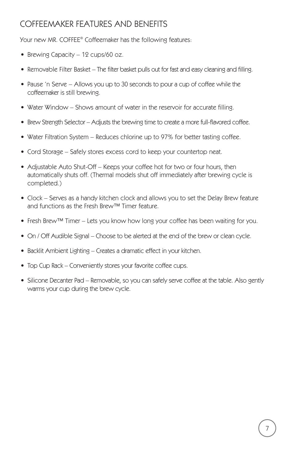 Coffeemaker features and benefits | Mr. Coffee mrx35 User Manual | Page 8 / 44