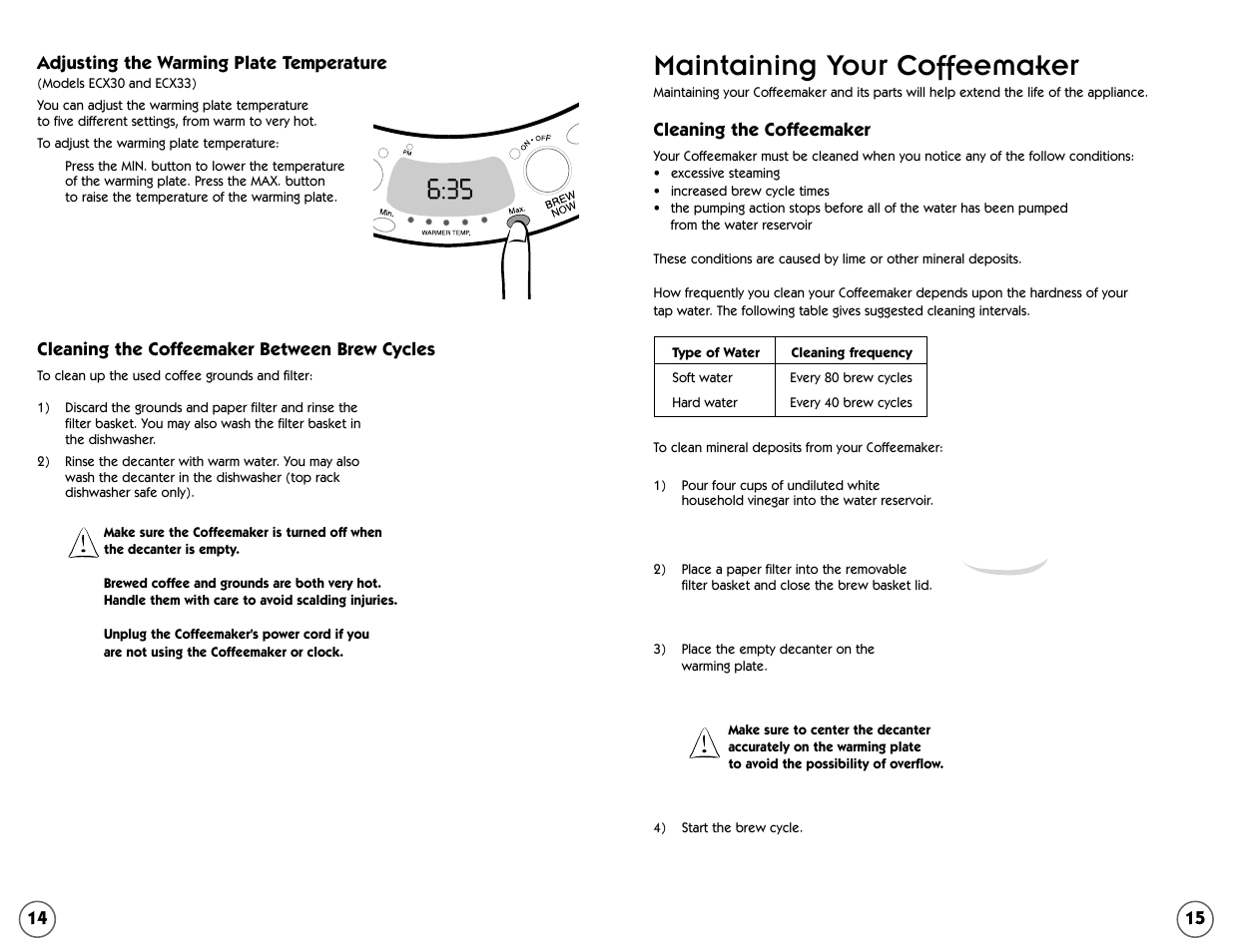 Maintaining your coffeemaker | Mr. Coffee EC Series User Manual | Page 14 / 44