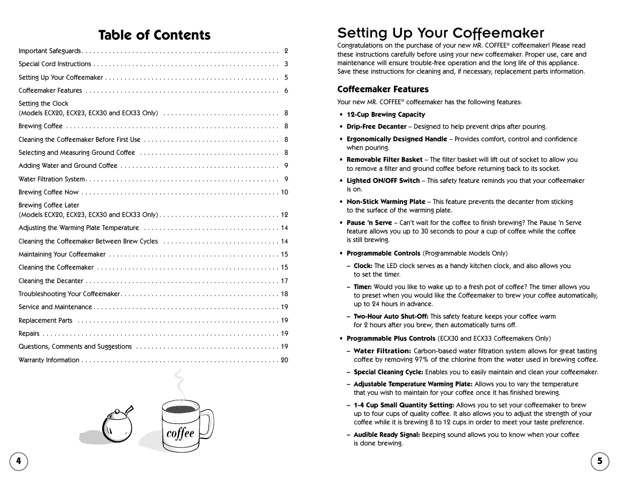 Mr. Coffee EC Series User Manual | Page 4 / 44