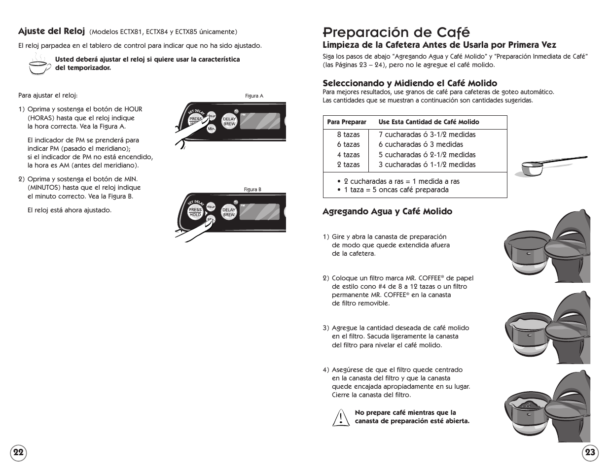 Preparación de café | Mr. Coffee ECTX84 User Manual | Page 12 / 16
