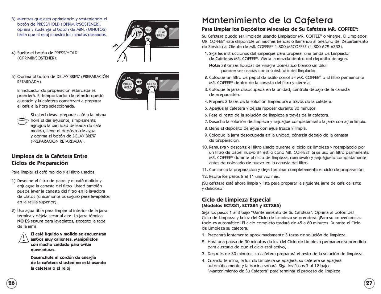Mantenimiento de la cafetera, Ciclo de limpieza especial | Mr. Coffee ECTX84 User Manual | Page 14 / 16