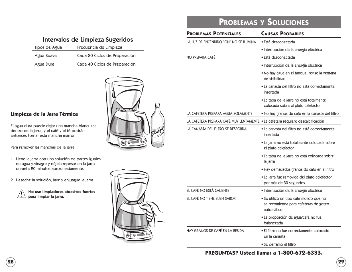 Roblemas y, Oluciones, Intervalos de limpieza sugeridos | Mr. Coffee ECTX84 User Manual | Page 15 / 16