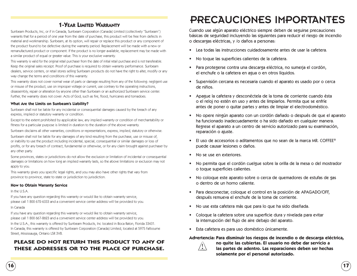 Precauciones importantes | Mr. Coffee ECTX84 User Manual | Page 9 / 16
