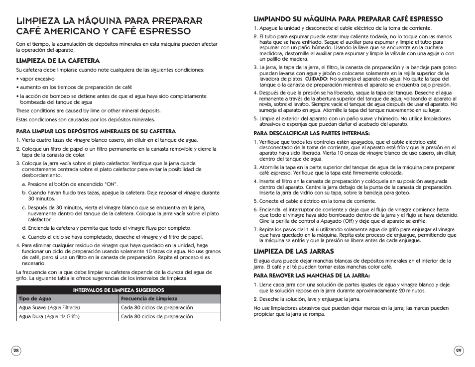 Limpieza de la cafetera, Limpiando su máquina para preparar café espresso, Limpieza de las jarras | Mr. Coffee ECM22 User Manual | Page 15 / 16