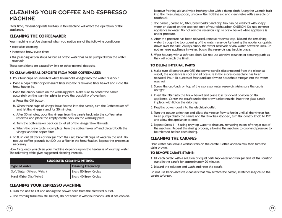 Cleaning your coffee and espresso machine, Cleaning the coffeemaker, Cleaning your espresso machine | Cleaning the carafes | Mr. Coffee ECM22 User Manual | Page 7 / 16