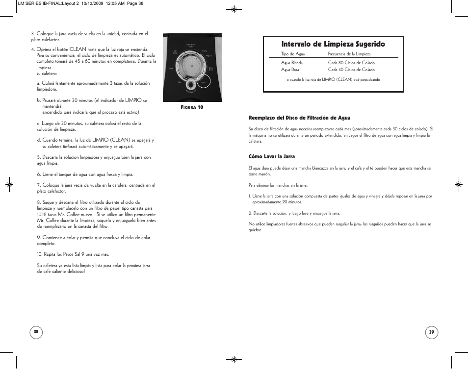 Intervalo de limpieza sugerido | Mr. Coffee SPR-101006 User Manual | Page 20 / 22