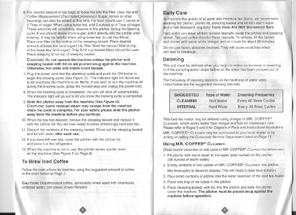 Daily care, Deliming | Mr. Coffee TM1 Series User Manual | Page 5 / 7