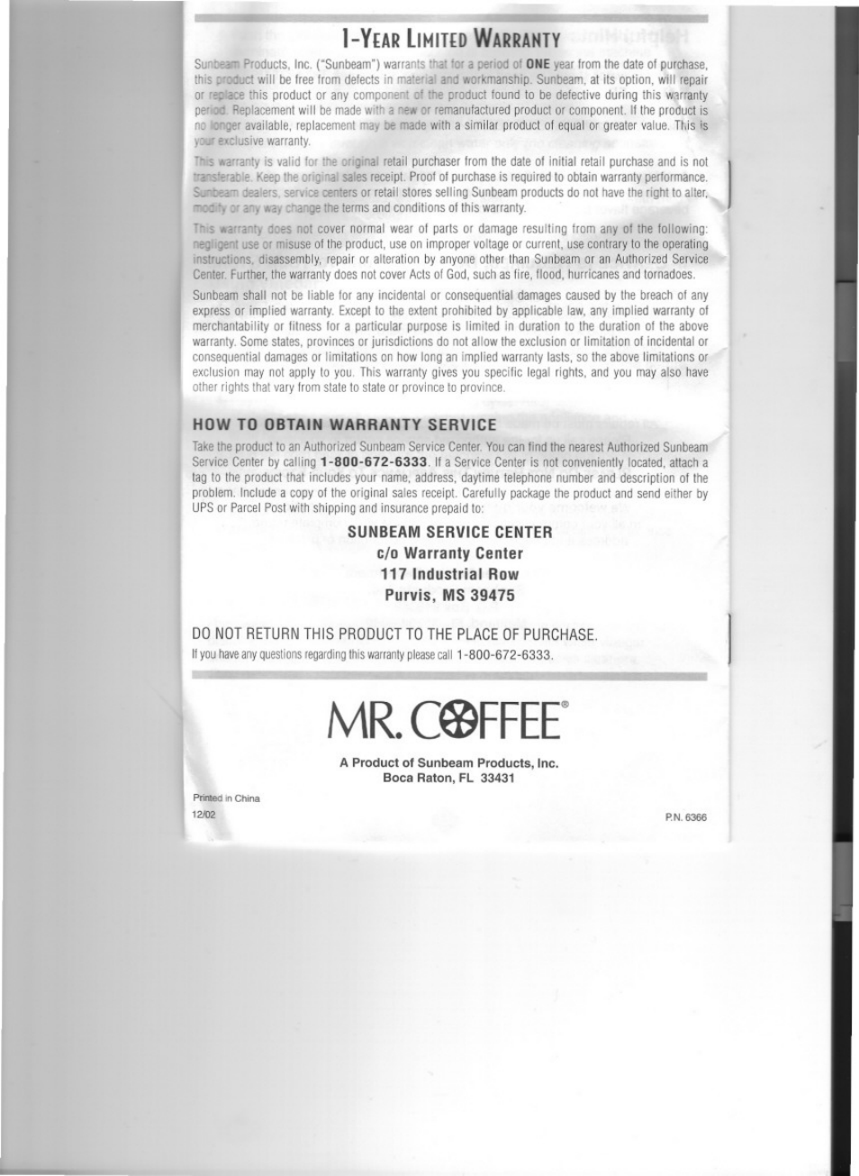 Mr. c®ffee | Mr. Coffee TM1 Series User Manual | Page 7 / 7