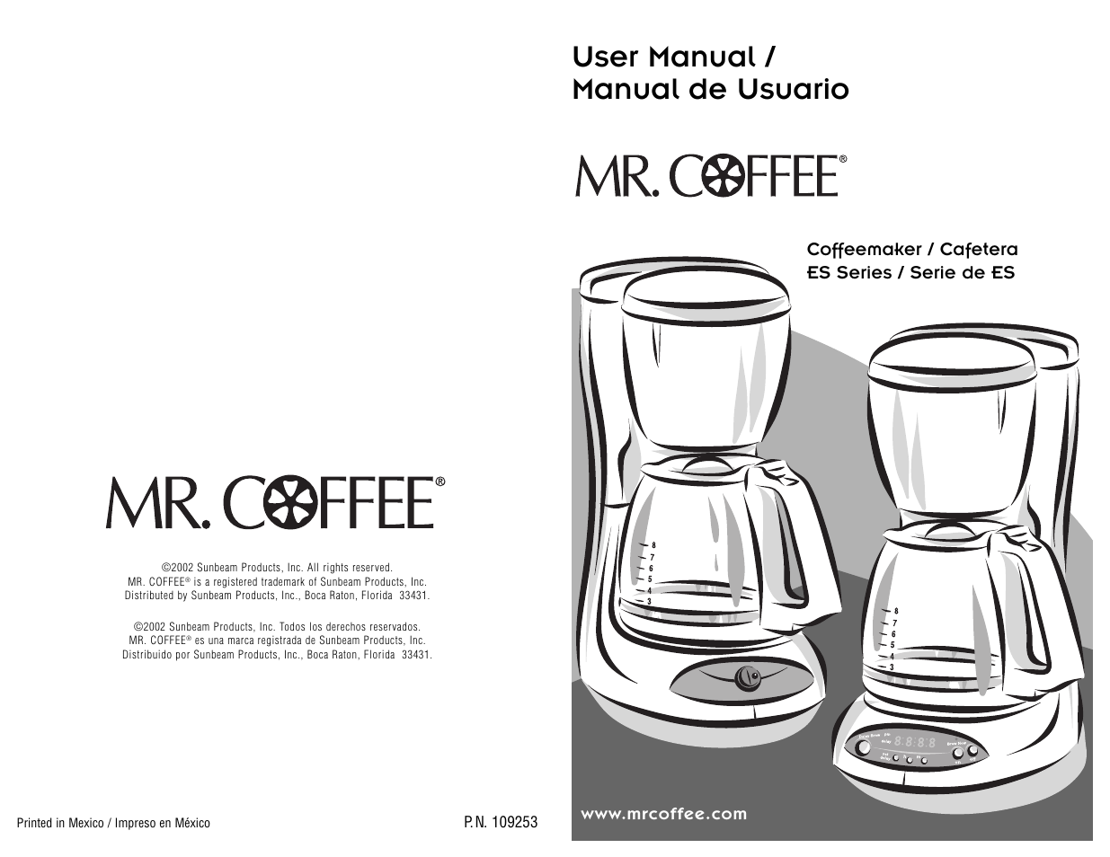 User manual / manual de usuario, Coffeemaker / cafetera es series / serie de es | Mr. Coffee ESS11 User Manual | Page 36 / 36