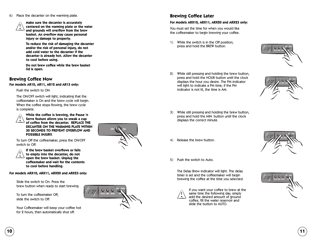 10 11 brewing coffee later, Brewing coffee now | Mr. Coffee AR Series User Manual | Page 6 / 18