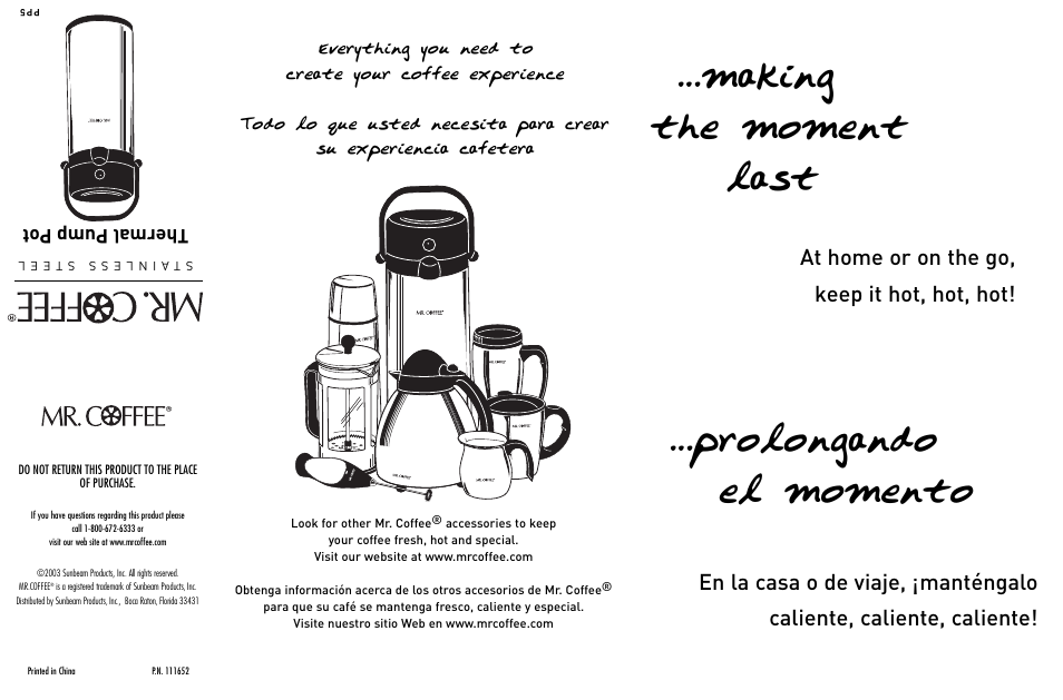 Mr. Coffee STAINLESSSTEEL ThermalPumpPot coffeemaker User Manual | 2 pages