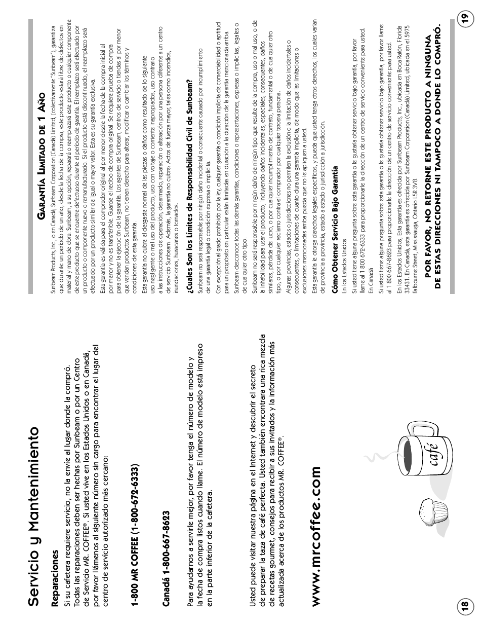 Caf é, Servicio y mantenimiento, Reparaciones | Mr. Coffee CBTU45 User Manual | Page 10 / 10
