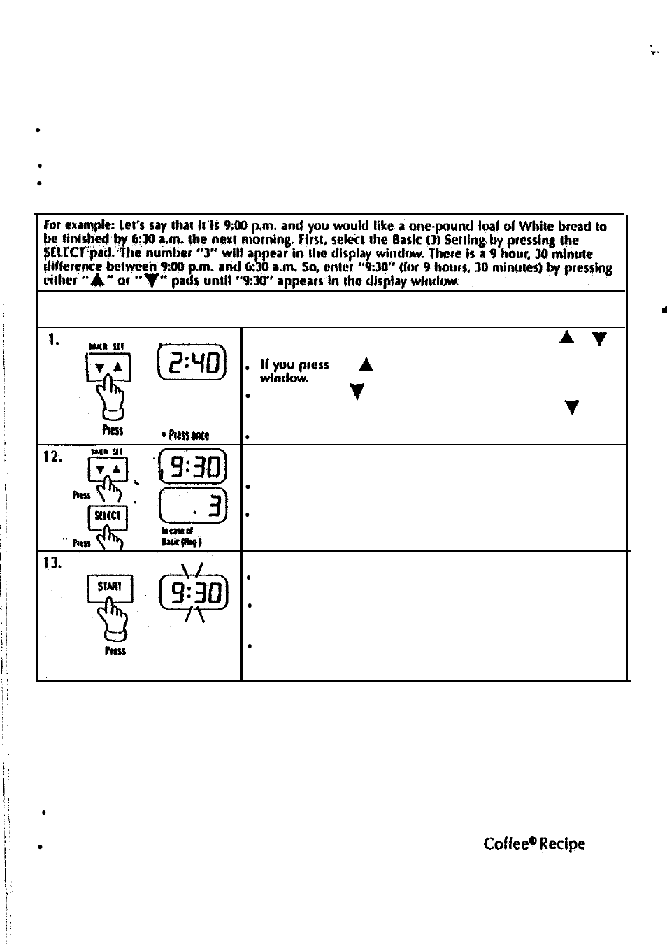 C. bake and dough settings - delayed finish, Feature | Mr. Coffee BMR 200 User Manual | Page 12 / 20