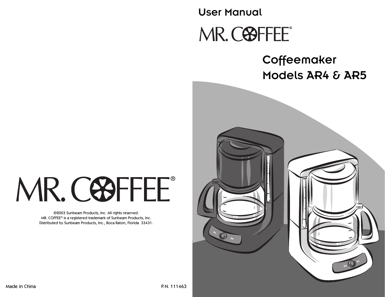 Coffeemaker models ar4 & ar5, User manual | Mr. Coffee AR5 User Manual | Page 12 / 12