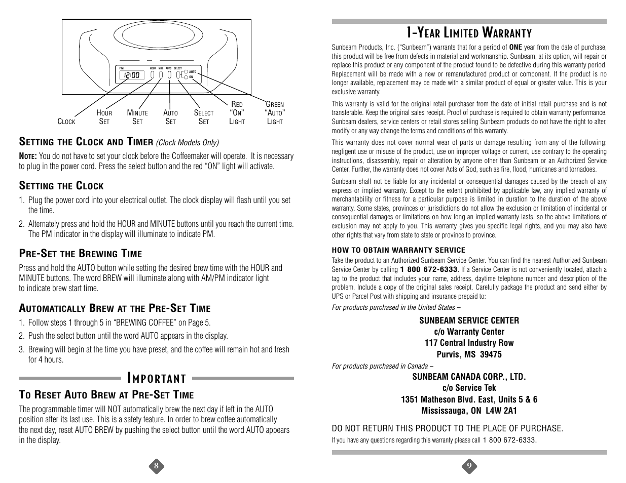 Imited, Arranty | Mr. Coffee TC80 User Manual | Page 8 / 20