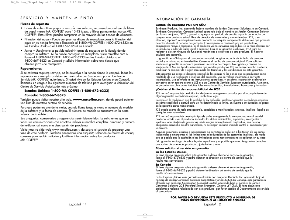 Mr. Coffee DW12 User Manual | Page 13 / 14