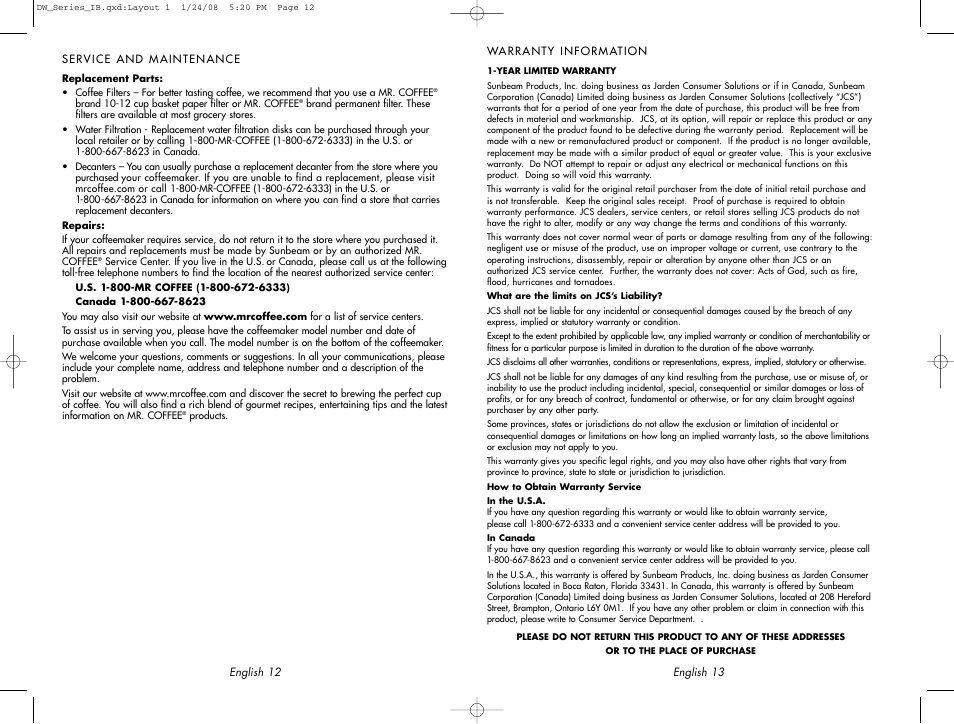 Mr. Coffee DW12 User Manual | Page 7 / 14