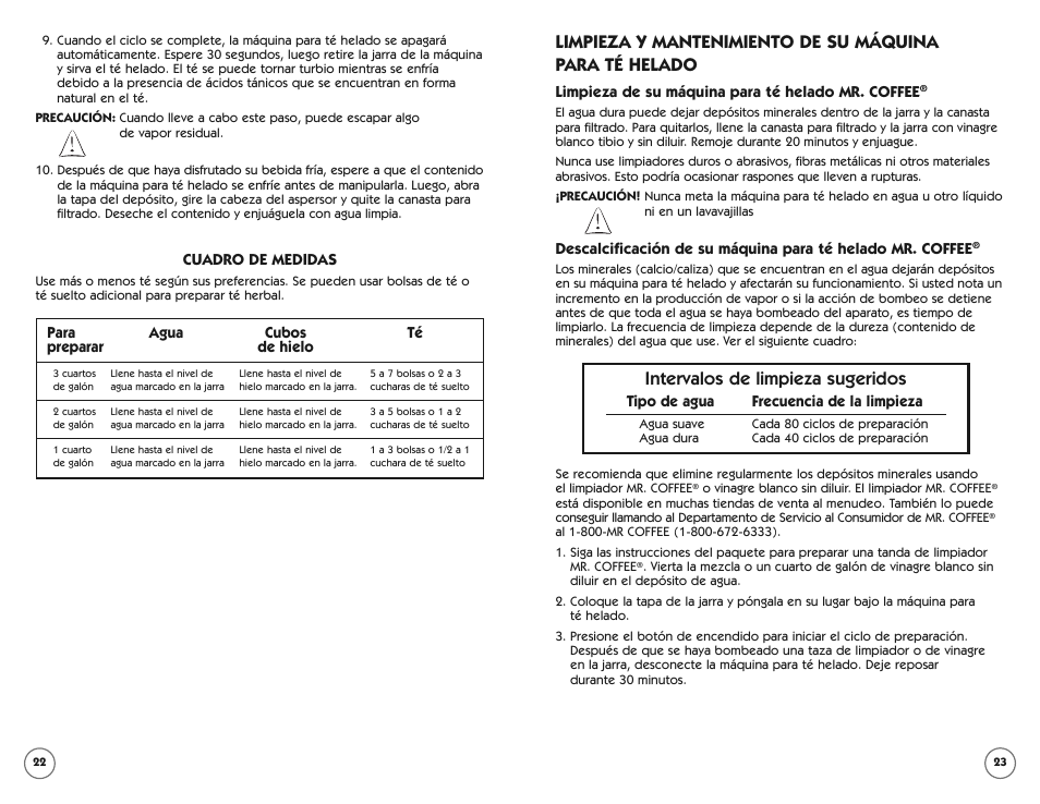 Intervalos de limpieza sugeridos | Mr. Coffee TM70 User Manual | Page 13 / 14