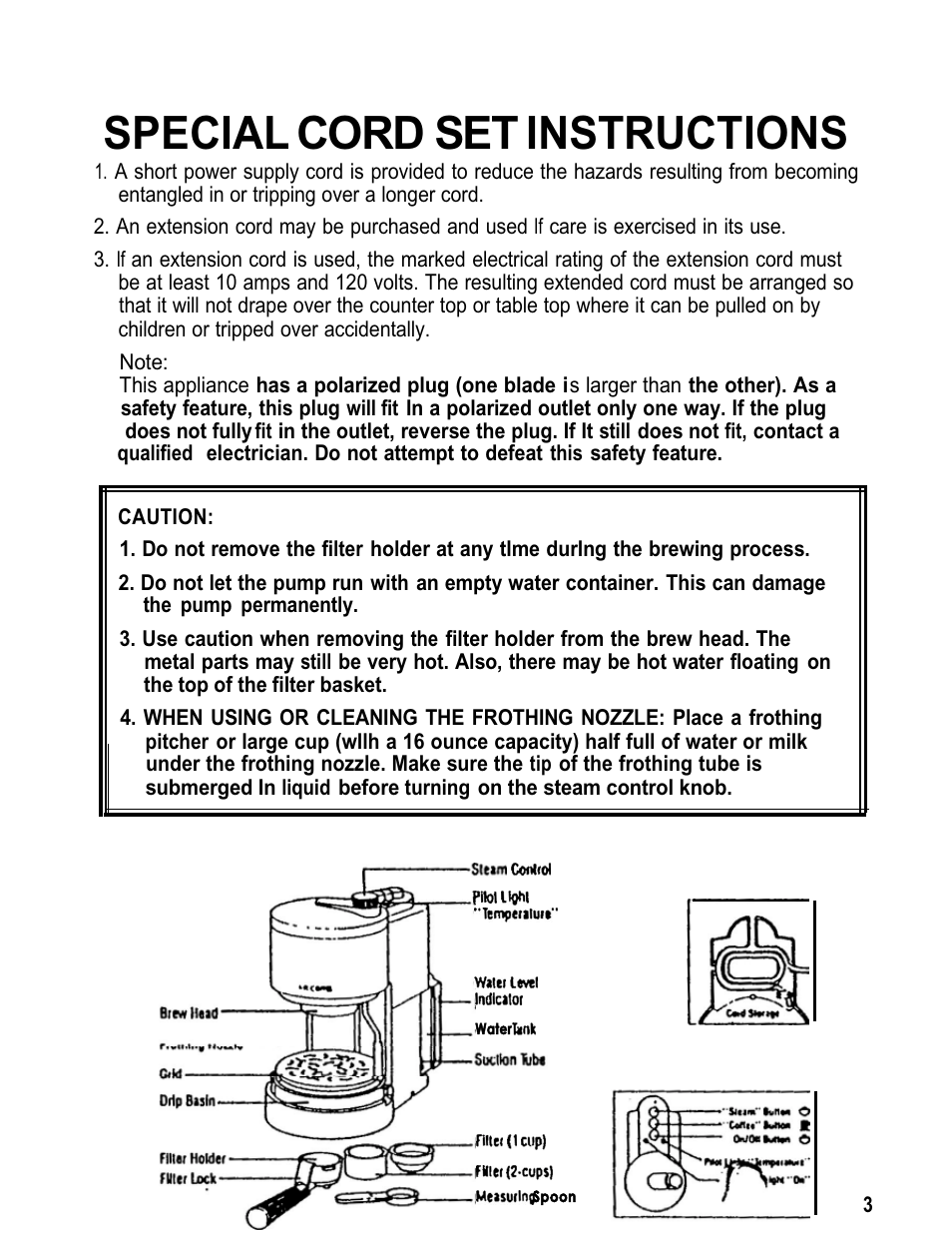 Special cord set instructions | Mr. Coffee ECMP3 User Manual | Page 3 / 12