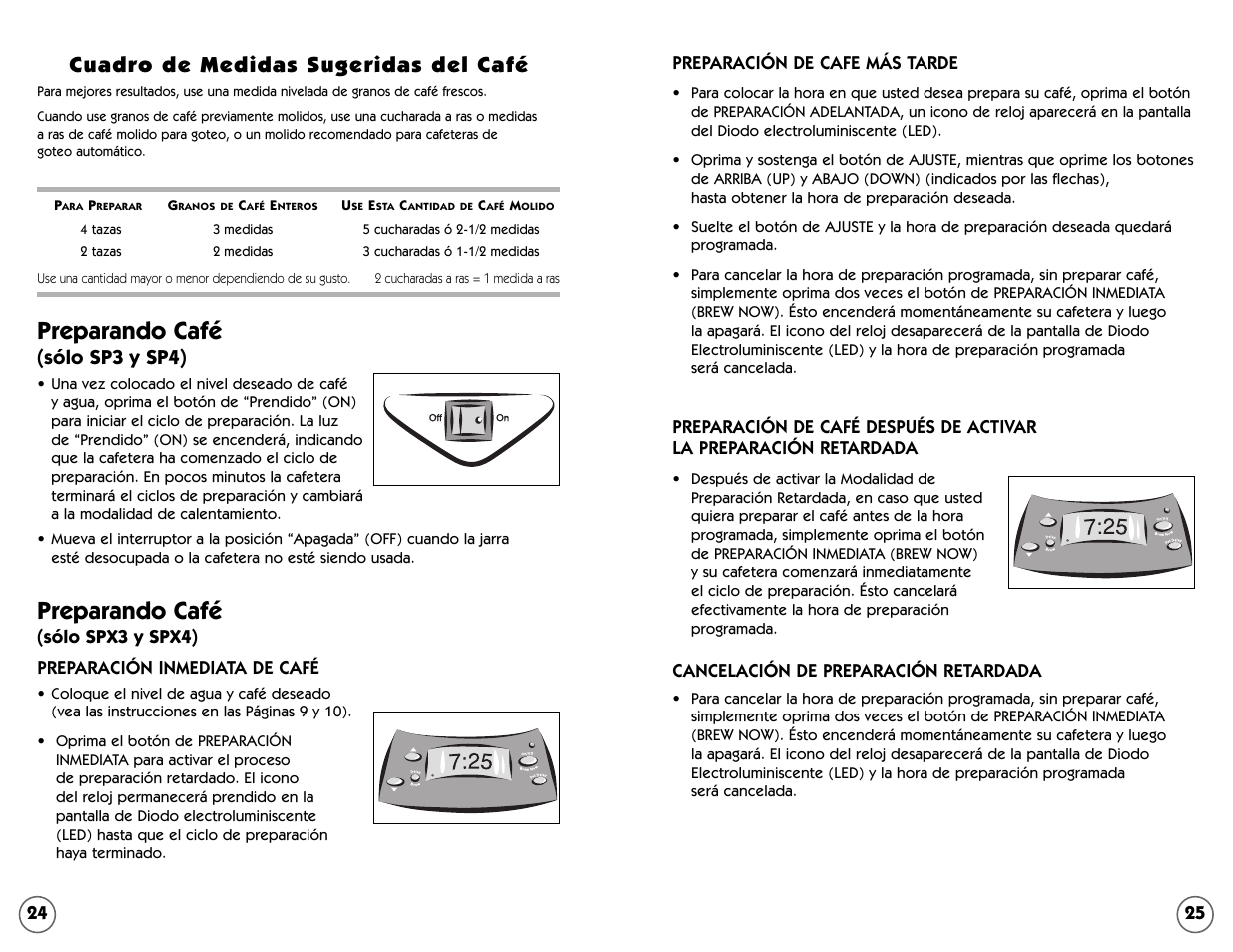 Preparando café, Cuadro de medidas sugeridas del café, Sólo sp3 y sp4) | Mr. Coffee 109041 User Manual | Page 13 / 16