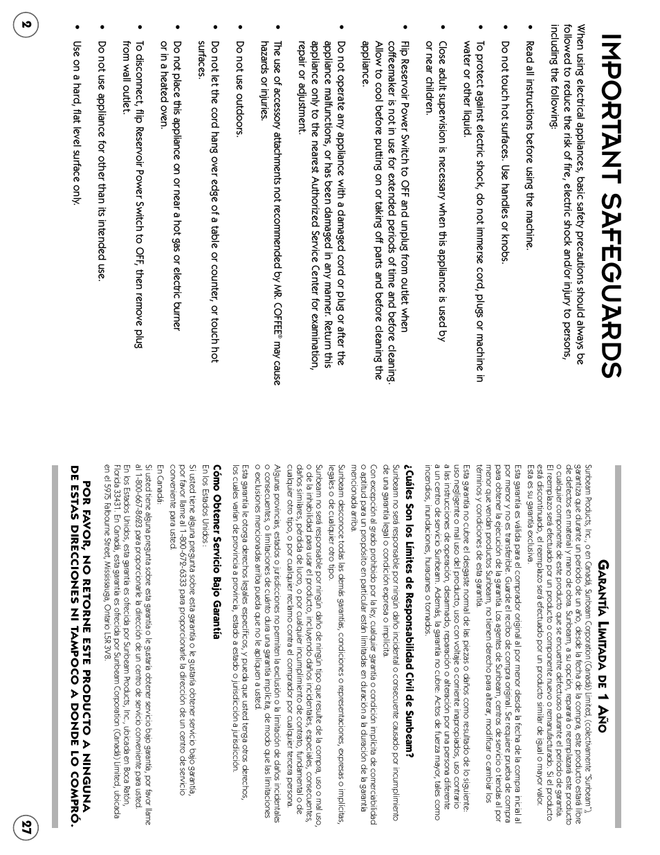 Impor t ant safeguards | Mr. Coffee SB User Manual | Page 2 / 14