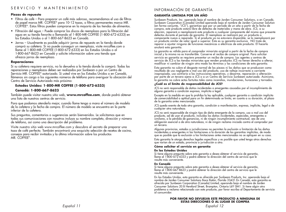 Mr. Coffee SKX23 User Manual | Page 13 / 13
