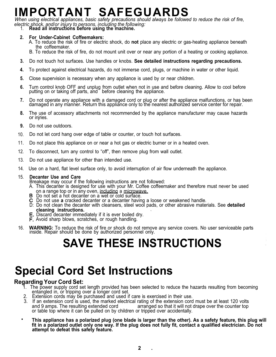 Mr. Coffee 403 Series User Manual | Page 2 / 8