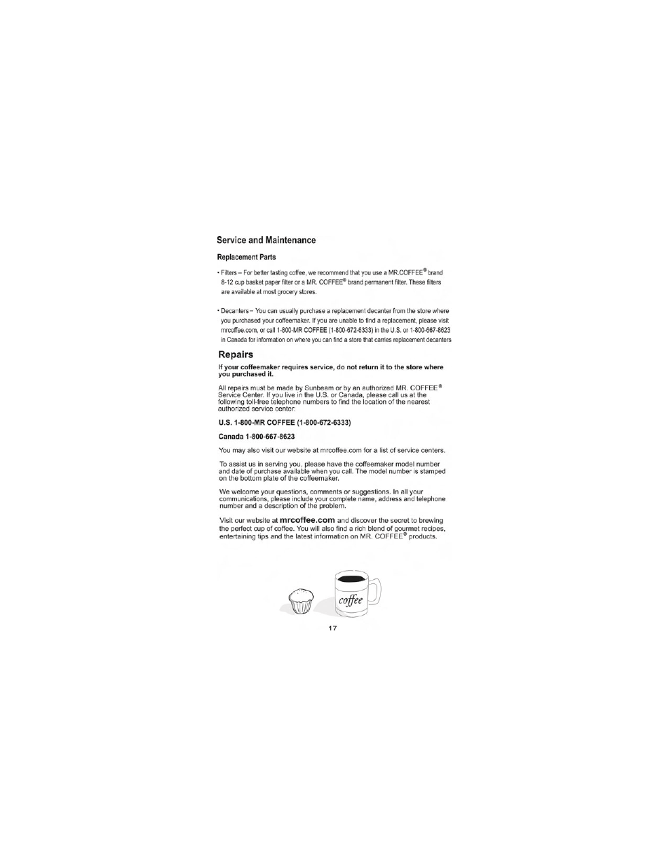 Repairs | Mr. Coffee GB Series User Manual | Page 18 / 38