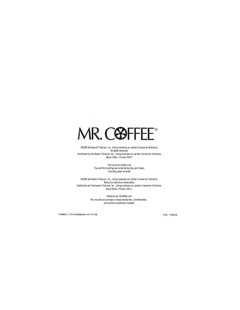 Mr. c@ffee | Mr. Coffee GB Series User Manual | Page 38 / 38