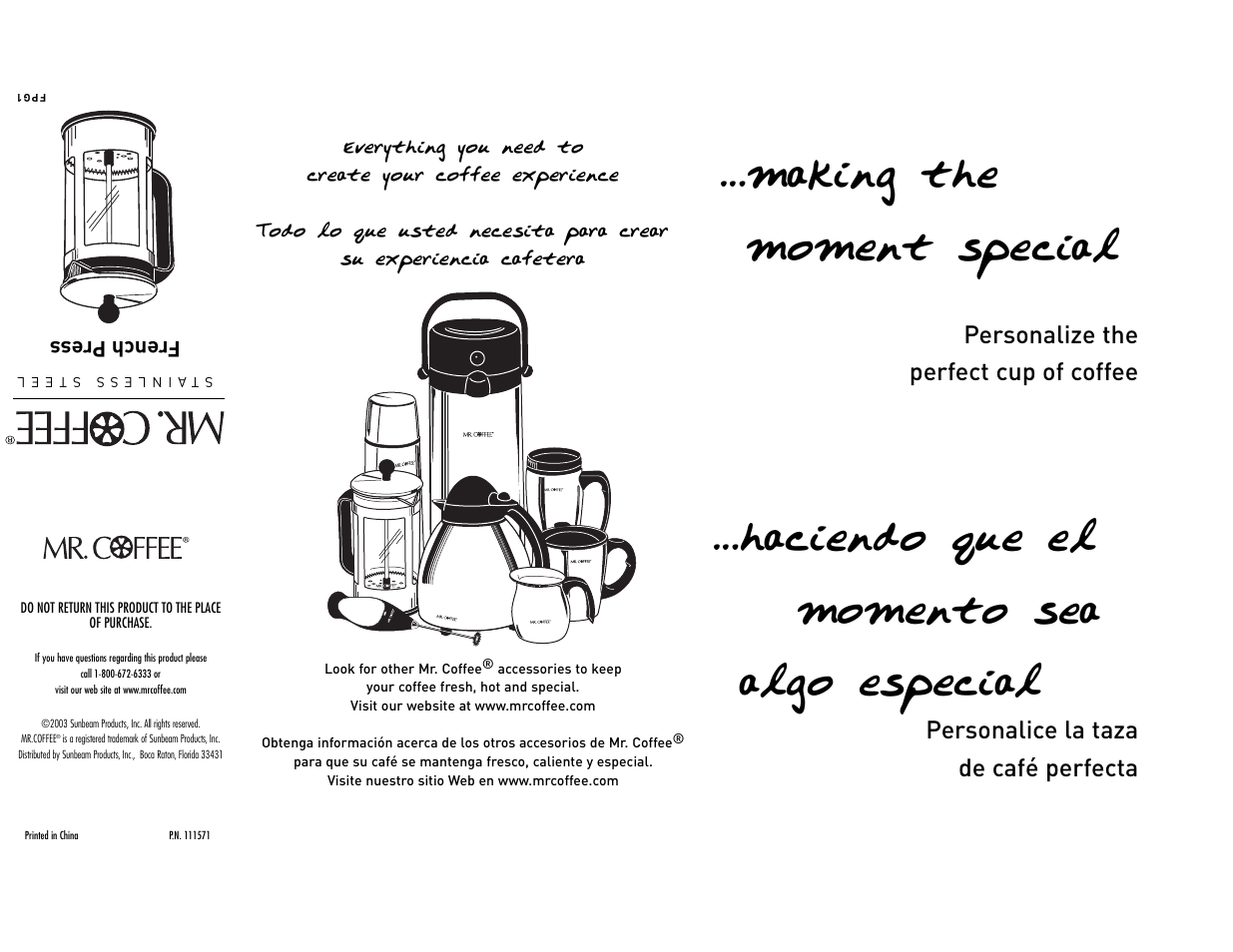 Mr. Coffee 111571 User Manual | 2 pages