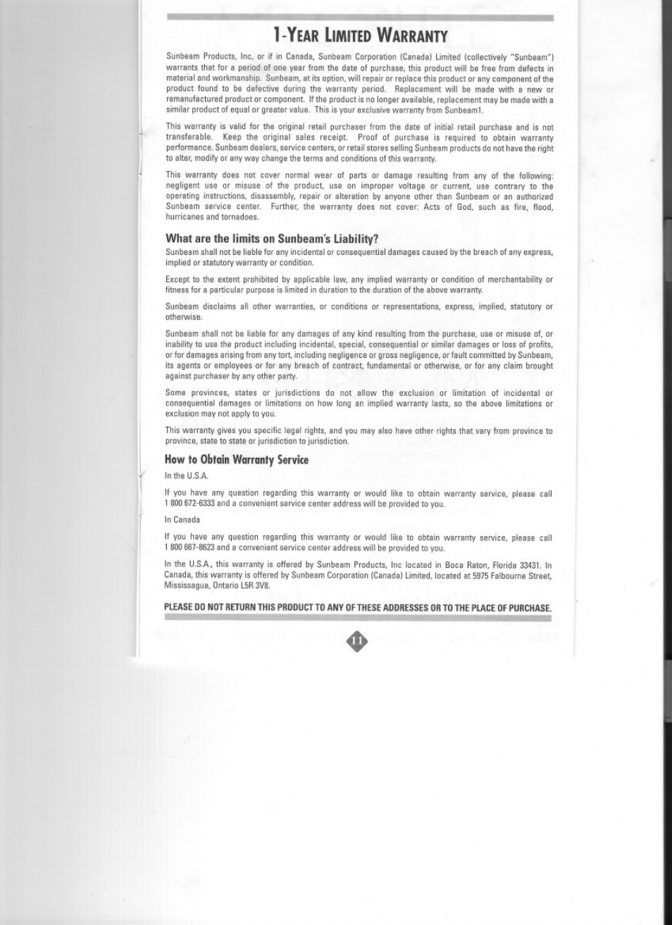 How to obtain warranty servke, Imited, Arranty | Mr. Coffee TM3 SERIES User Manual | Page 11 / 12