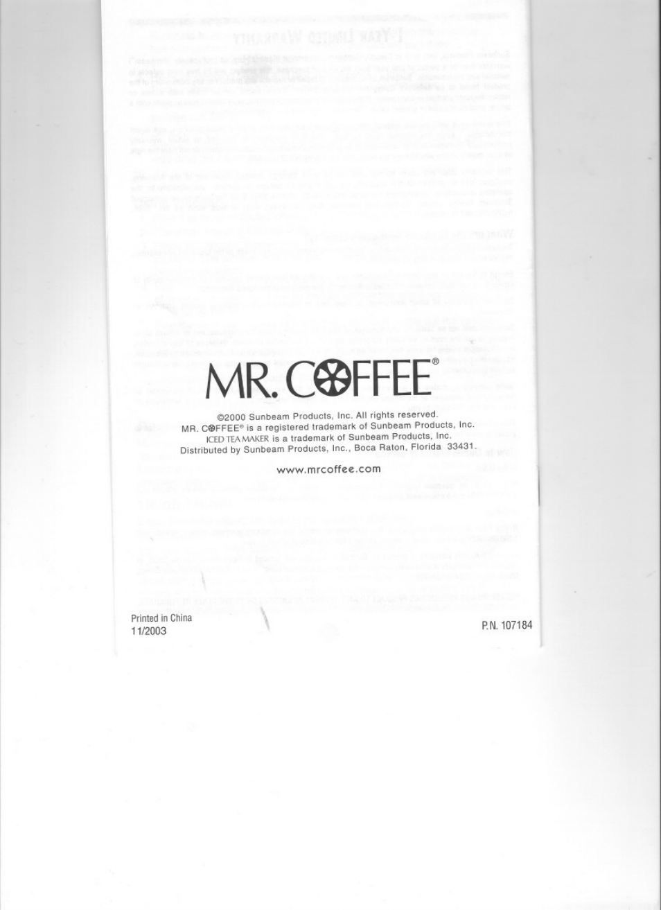 Mr. c®ffee | Mr. Coffee TM3 SERIES User Manual | Page 12 / 12