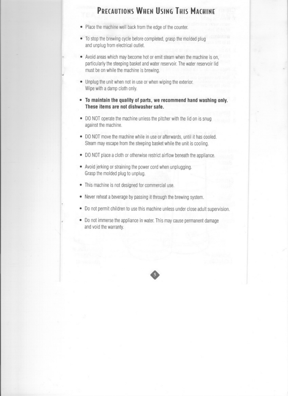 Recautions, Sing, Achine | Mr. Coffee TM3 SERIES User Manual | Page 5 / 12