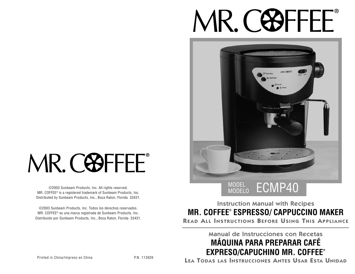 Mr. Coffee ECMP40 User Manual | 14 pages