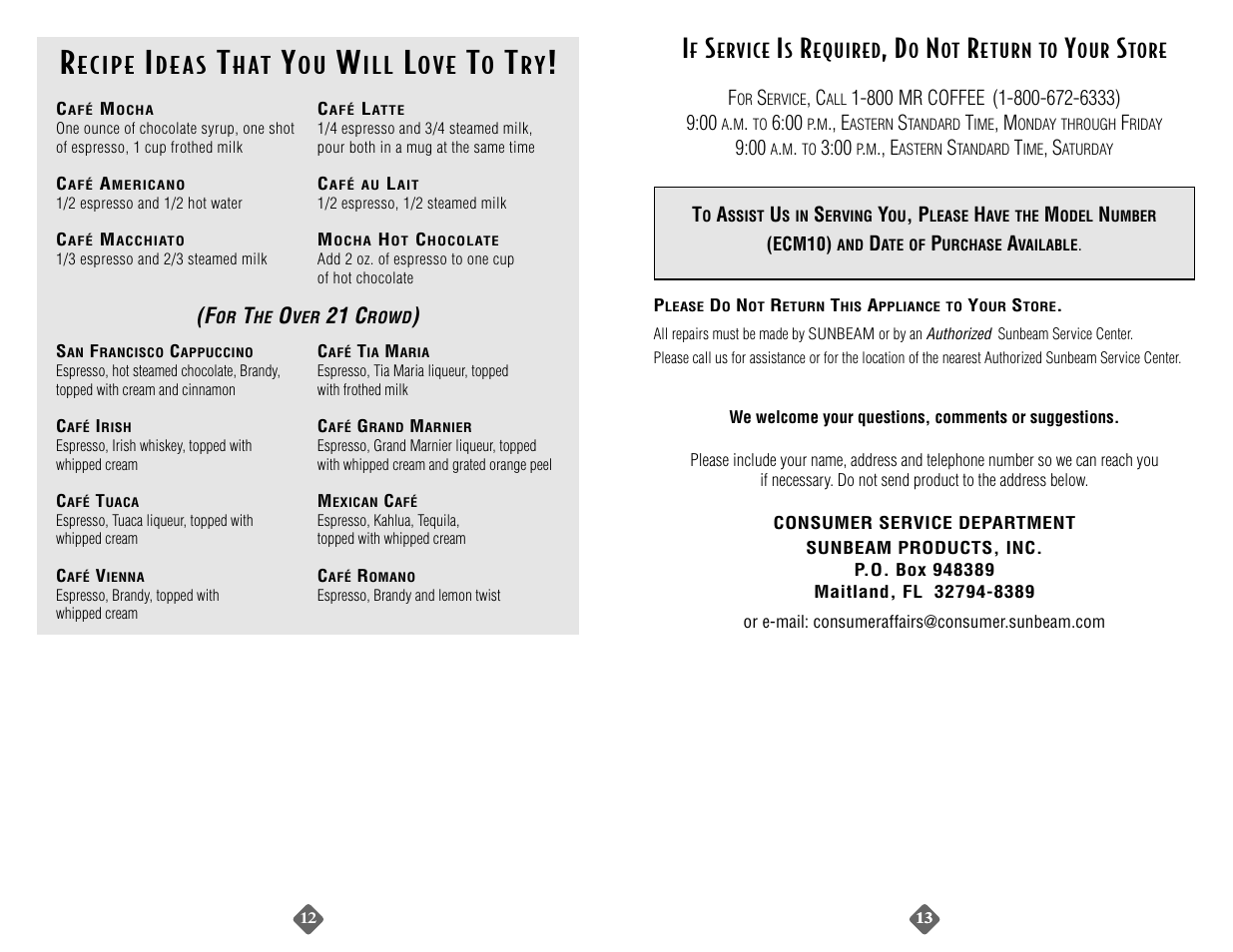 D e a s, H at, I l l | O v e | Mr. Coffee ECM10 User Manual | Page 12 / 16