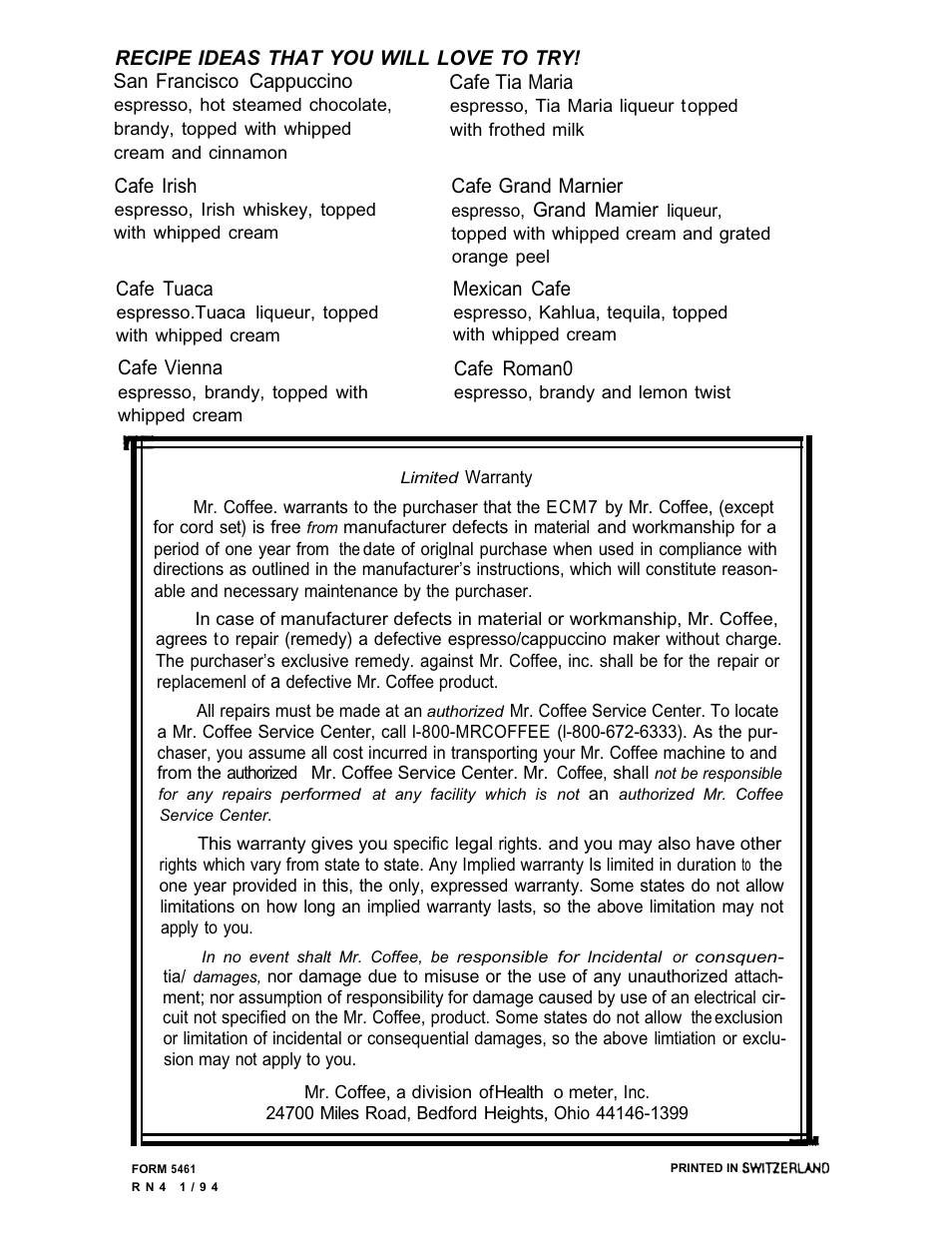 Mr. Coffee ECM7 User Manual | Page 12 / 12