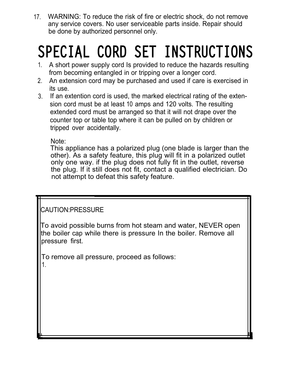 Special cord set instructions | Mr. Coffee ECM7 User Manual | Page 3 / 12