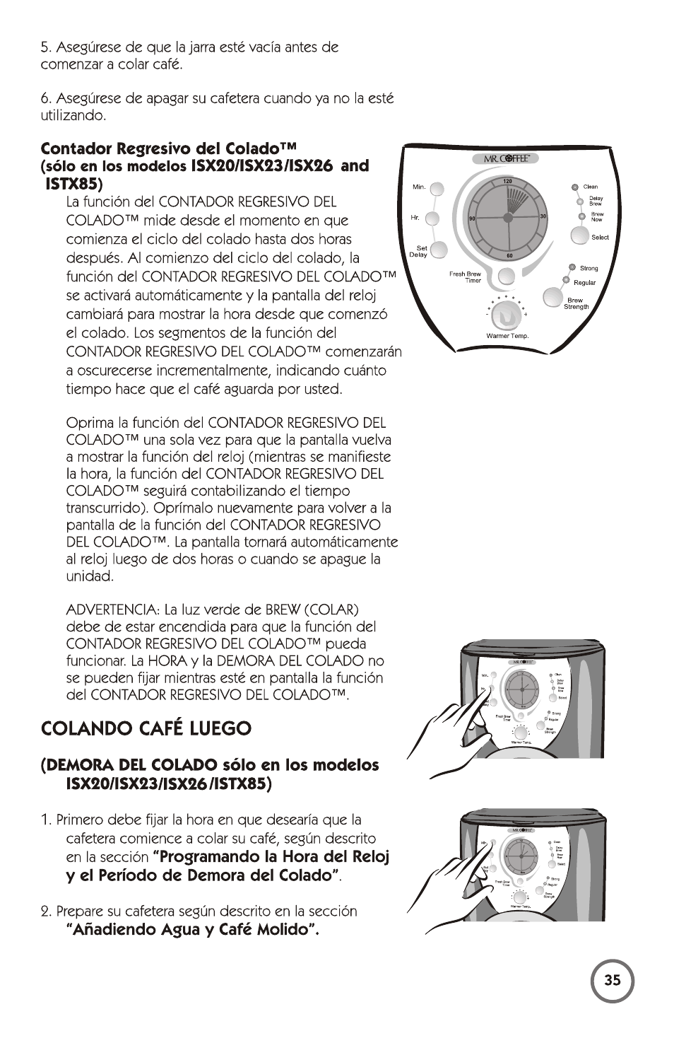 Contador regresivo del colado, Colando café luego | Mr. Coffee 115949 User Manual | Page 35 / 44