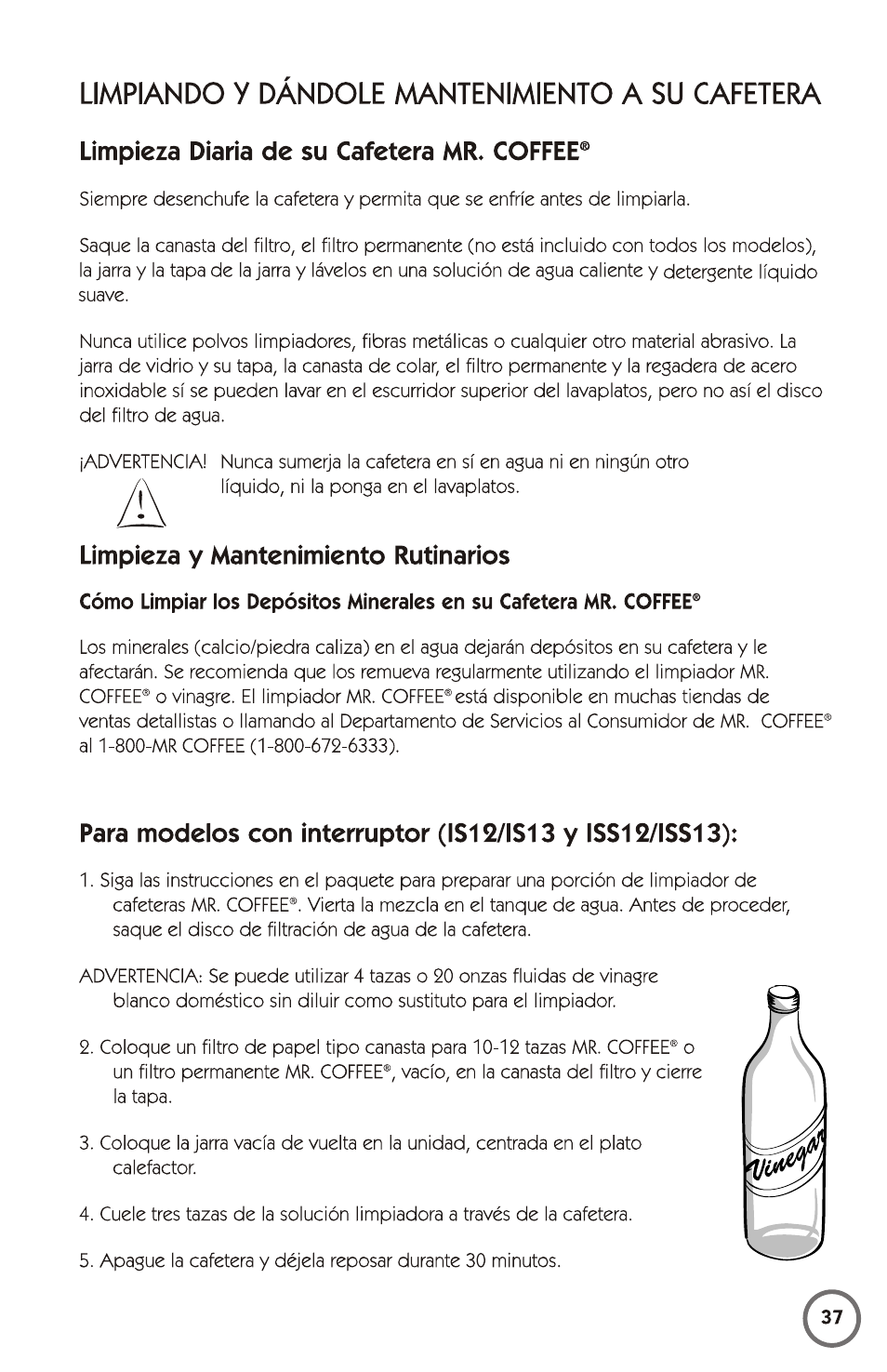 Limpieza diana de su cafetera mr. coffee, Limpieza y mantenimiento rutinarios | Mr. Coffee 115949 User Manual | Page 37 / 44