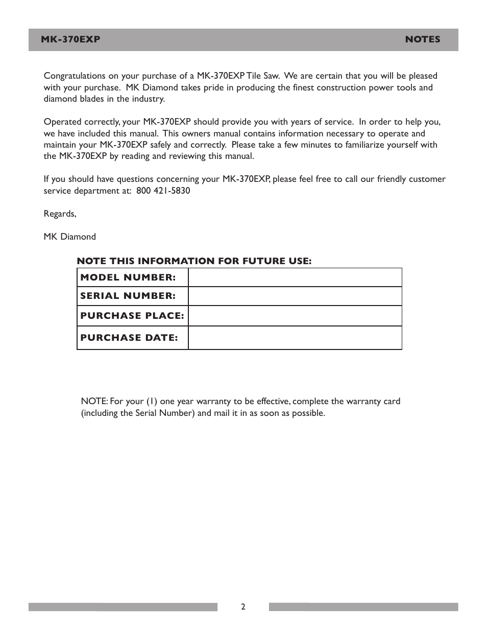 MK Diamond Products MK-370EXP User Manual | Page 2 / 49