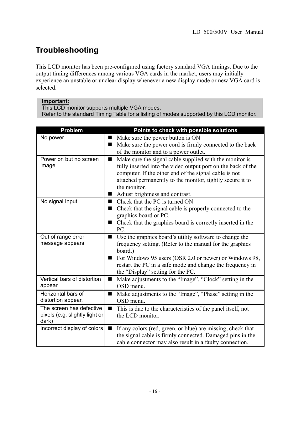 Troubleshooting | Nesco LD 500/500V 15" User Manual | Page 16 / 18